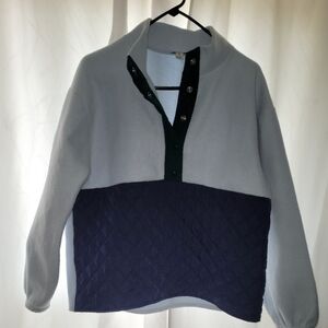 J. Crew, Half Quilted Half Fleece Half Button Up Sweater, Size M, Blue